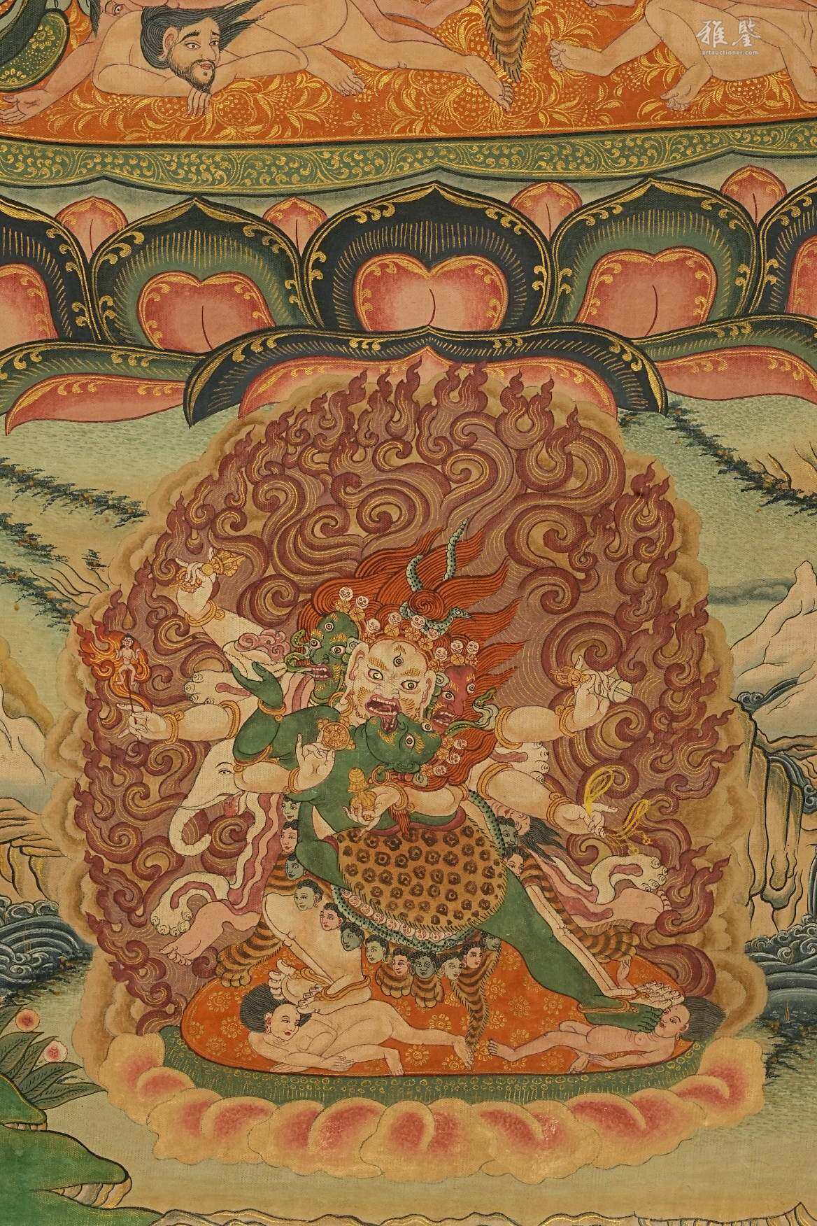 清乾隆 宁玛派八部普巴金刚（九普巴）唐卡 钦则（钦孜）画派体系 布面 日本古裂装裱 日本桐箱附 本物保证