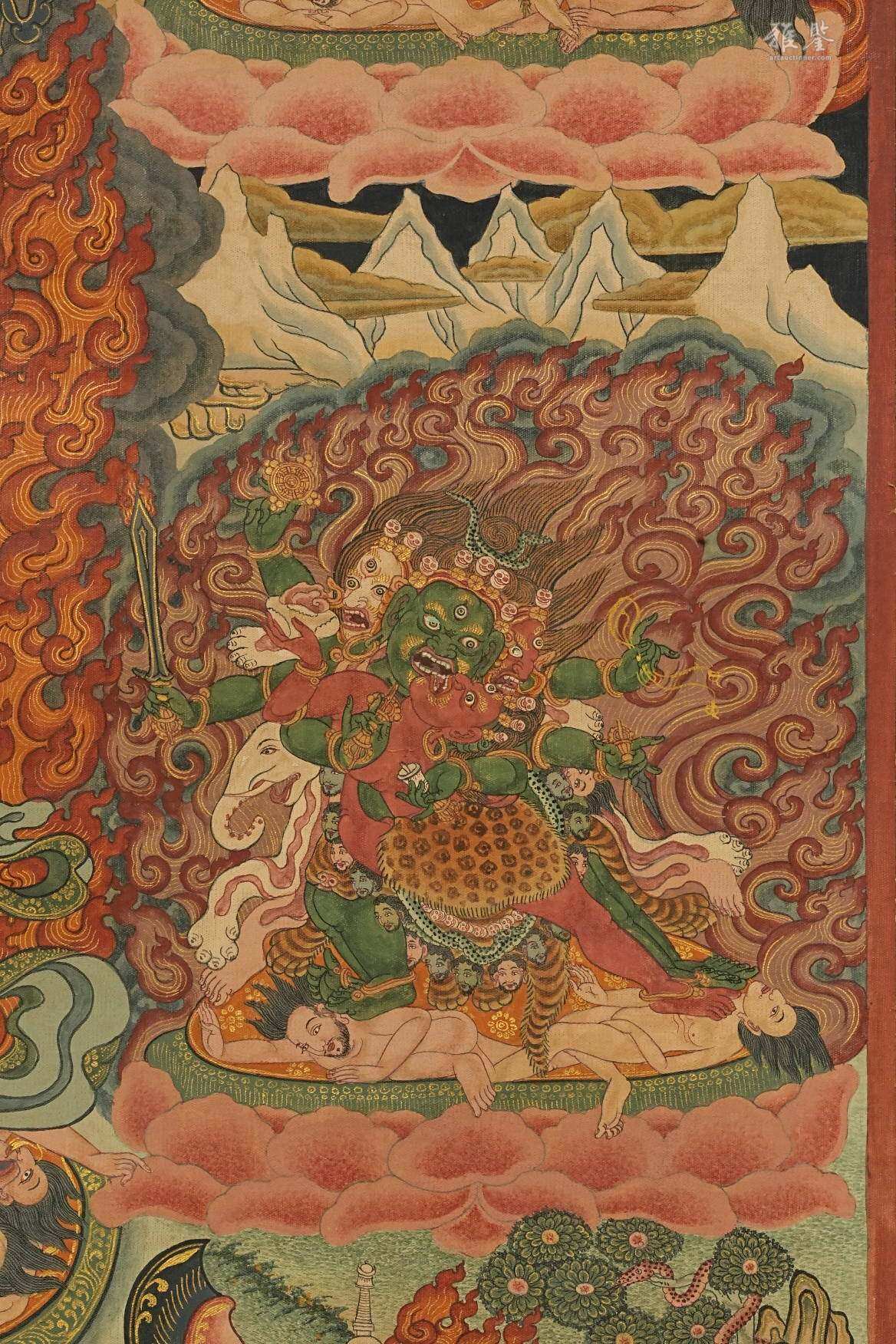 清乾隆 宁玛派八部普巴金刚（九普巴）唐卡 钦则（钦孜）画派体系 布面 日本古裂装裱 日本桐箱附 本物保证